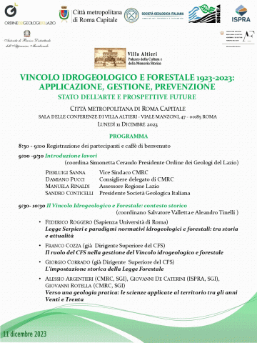 VINCOLO IDROGEOLOGICO E FORESTALE 1923-2023: APPLICAZIONE, GESTIONE, PREVENZIONE STATO DELL’ARTE E PROSPETTIVE FUTURE